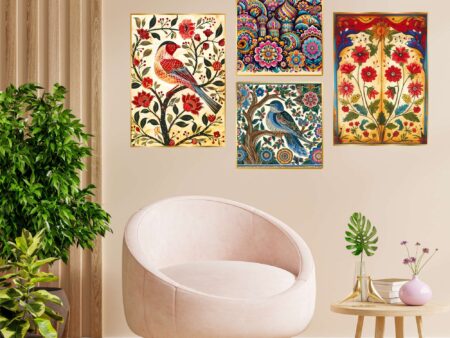 Set of Four Wall Paintings for Wall Dacoration Golden Framed Wall Paintings for Living Room & Bedroom Wall Art for Home Decoration & Office Wall Décor (13x10 inch CH-GD4-5)