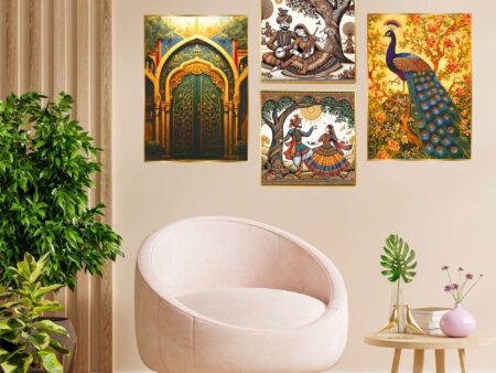 Set of Four Wall Paintings for Wall Dacoration Golden Framed Wall Paintings for Living Room & Bedroom Wall Art for Home Decoration & Office Wall Décor (13x10 inch CH-GD4-6)