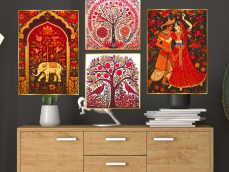 Set of Four Wall Paintings for Wall Dacoration Golden Framed Wall Paintings for Living Room & Bedroom Wall Art for Home Decoration & Office Wall Décor (13x10 inch CH-GD4-3)