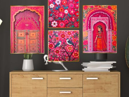Set of Four Wall Paintings for Wall Dacoration Golden Framed Wall Paintings for Living Room & Bedroom Wall Art for Home Decoration & Office Wall Décor (13x10 inch CH-GD4-1)