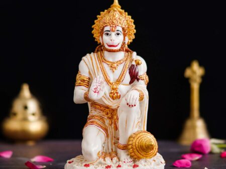 Hanuman Ji Marble Dust Murti Idol, Poly Marble Sitting Bajrang Bali for Pooja Temple Home Decoration Item Positive Envirement