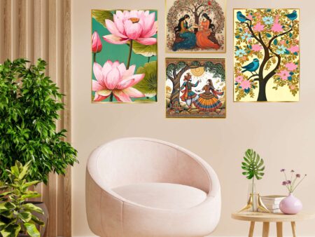 Set of Four Wall Paintings for Wall Dacoration Golden Framed Wall Paintings for Living Room & Bedroom Wall Art for Home Decoration & Office Wall Décor (13x10 inch CH-GD4-11)