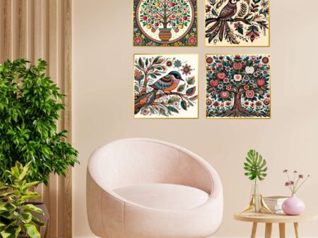 Set of Four Wall Paintings for Wall Dacoration Golden Framed Wall Paintings for Living Room & Bedroom Wall Art for Home Decoration & Office Wall Décor (13x10 inch CH-GD4-7)