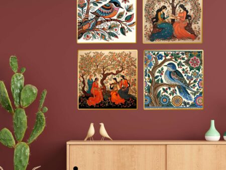 Set of Four Wall Paintings for Wall Dacoration Golden Framed Wall Paintings for Living Room & Bedroom Wall Art for Home Decoration & Office Wall Décor (13x10 inch CH-GD4-8)