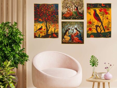 Set of Four Wall Paintings for Wall Dacoration Golden Framed Wall Paintings for Living Room & Bedroom Wall Art for Home Decoration & Office Wall Décor (13x10 inch CH-GD4-13)