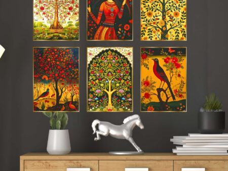 Set of Six Wall Paintings for Wall Dacoration Golden Framed Wall Paintings for Living Room & Bedroom Wall Art for Home Decoration & Office Wall Décor (13x10 inch CH-GD6-6)