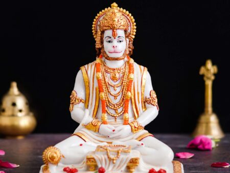 Lord Hanuman Sitting Statue with gada & Reading Book Decorative Showpiece