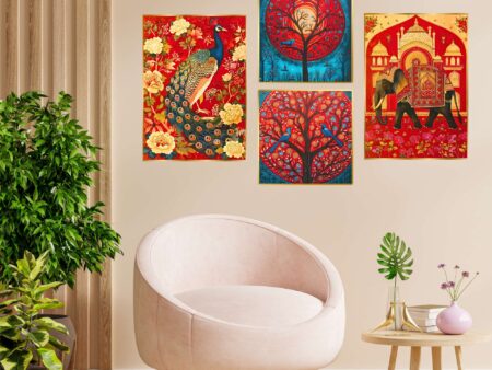 Set of Four Wall Paintings for Wall Dacoration Golden Framed Wall Paintings for Living Room & Bedroom Wall Art for Home Decoration & Office Wall Décor (13x10 inch CH-GD4-15)